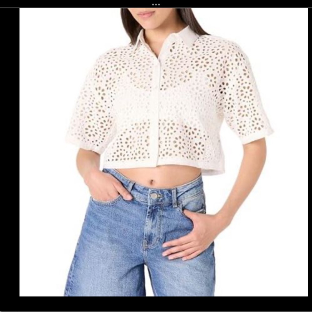 White Eyelet Cropped Shirt